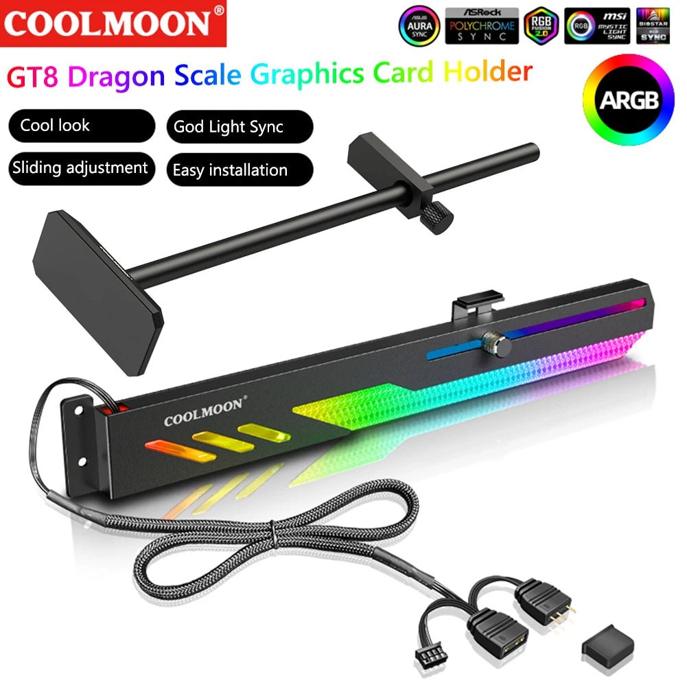COOLMOON Customized Video Card Stand PC Accessory Kit with ARGB Horizontal GPU Holder Desktop PC Case Cooling DIY Accessories - bys-store-2808647-281648