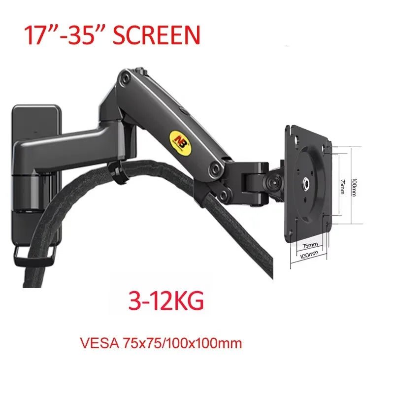 NB F150 Aluminum Gas Spring 3-12kg 100x100 75x75 17'-35' TV Monitor Wall Mount Screen Air Press Wall Bracket Holder Tilt Swivel - bys-store-2808647-281648