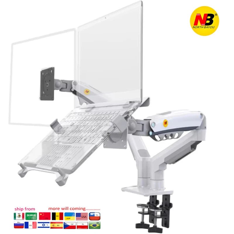 Desktop NB F160 + FP-2 Gas Spring Dual Arm for 17"-27" Monitor Holder + 10"-17" Laptop Support Air Press Mount Stand Load 2-9kg - bys-store-2808647-281648