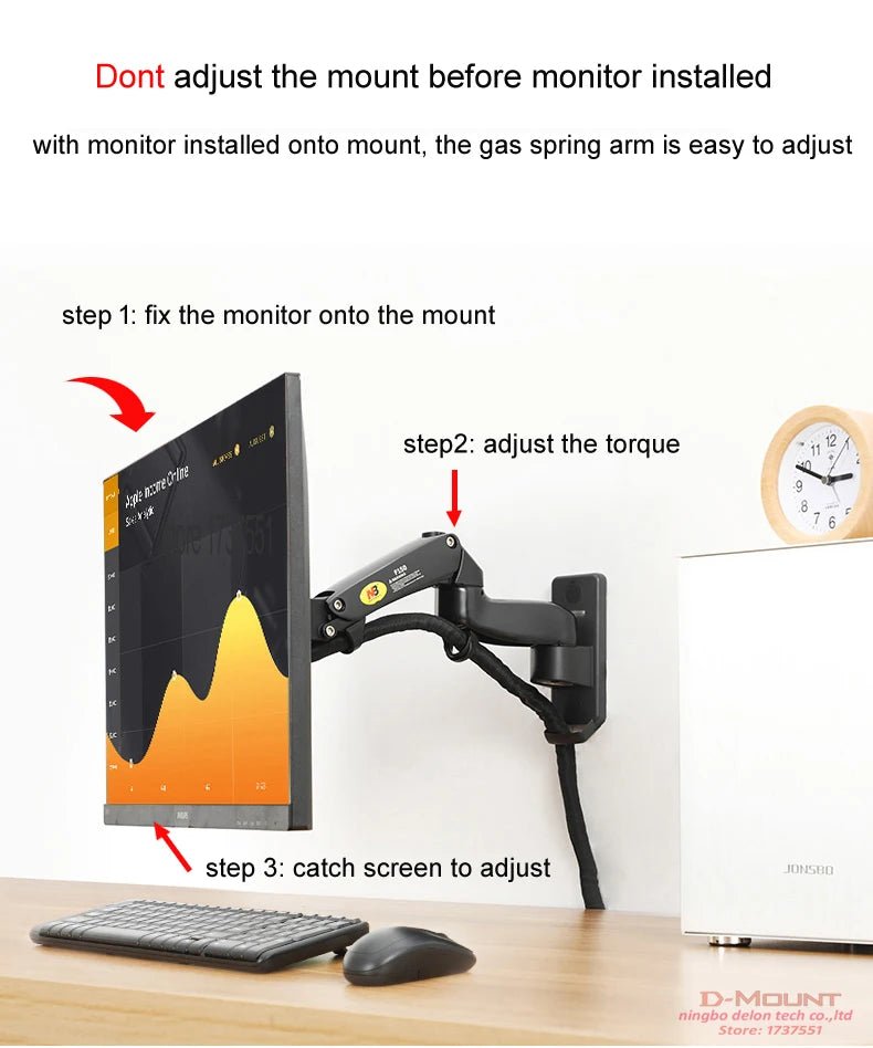 NB F150 Aluminum Gas Spring 3-12kg 100x100 75x75 17'-35' TV Monitor Wall Mount Screen Air Press Wall Bracket Holder Tilt Swivel - bys-store-2808647-281648