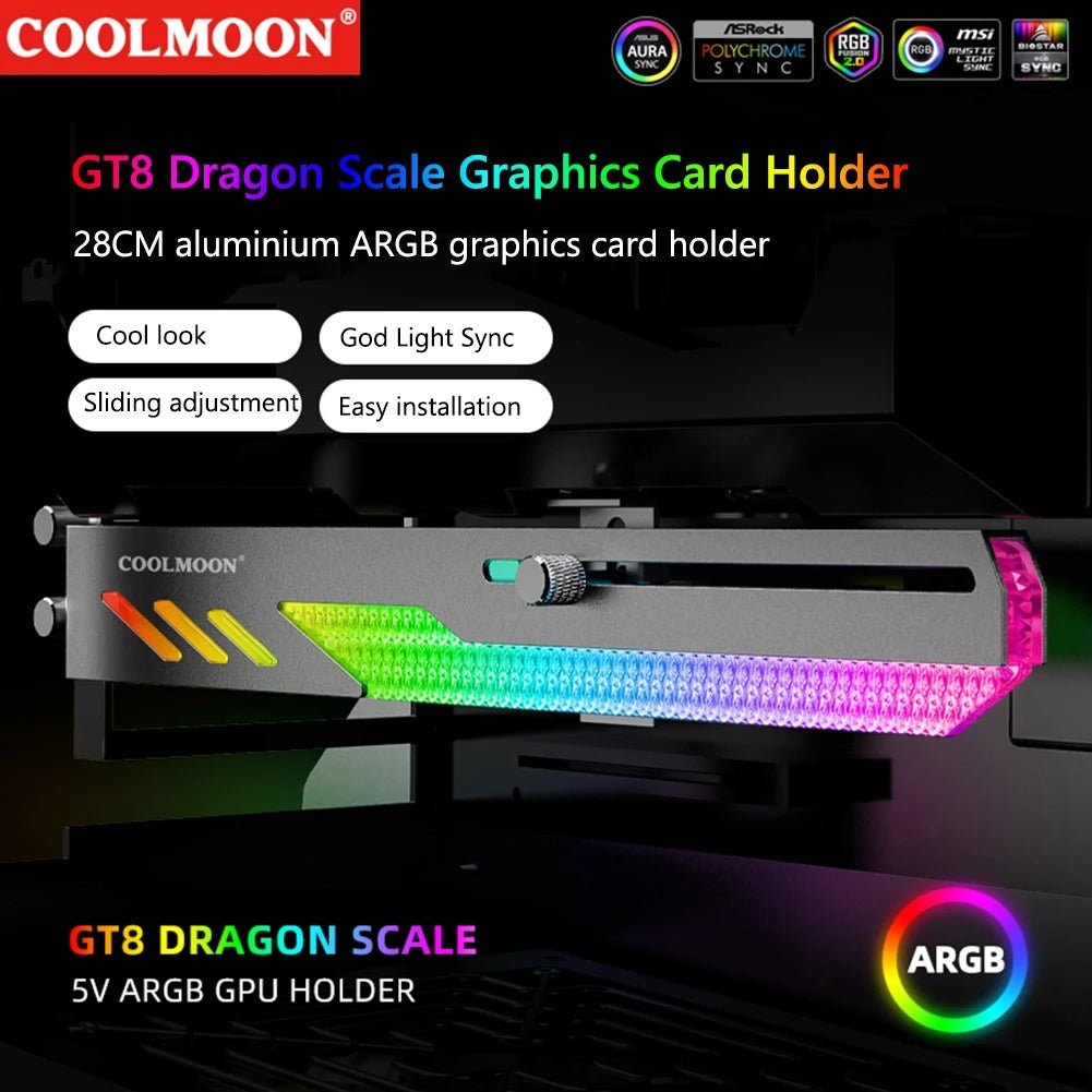 COOLMOON Customized Video Card Stand PC Accessory Kit with ARGB Horizontal GPU Holder Desktop PC Case Cooling DIY Accessories - bys-store-2808647-281648