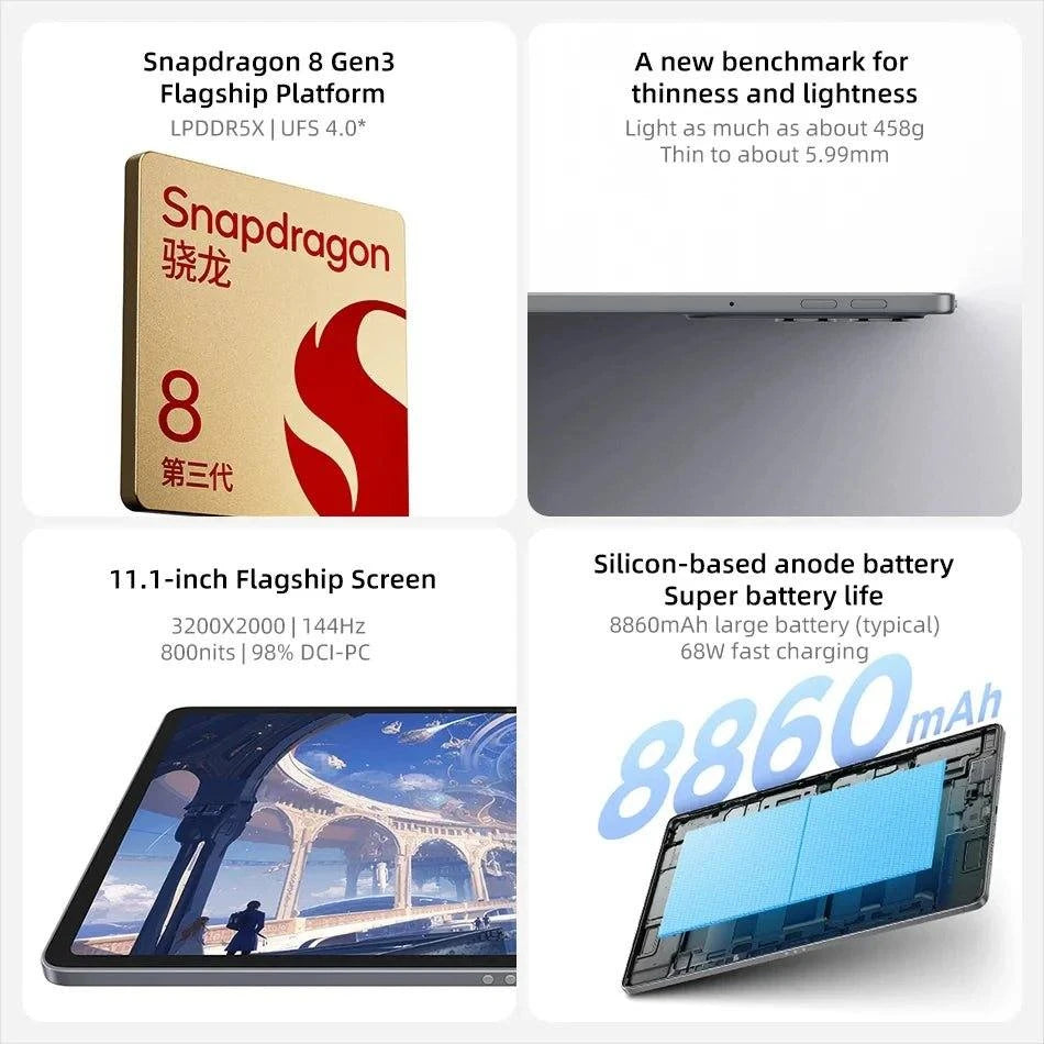 Lenovo Xiaoxin Pad Pro GT 2025 11.1'' Tablet 128 256 GB Snapdragon 8 Gen3 144Hz 3.2K LCD Display13MP Camera 68W Charging 8860mAh - bys-store-2808647-281648