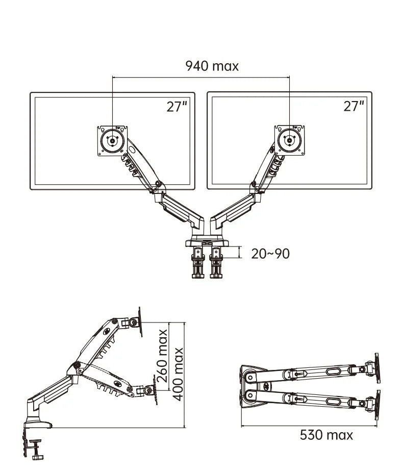 Desktop NB F160 + FP-2 Gas Spring Dual Arm for 17"-27" Monitor Holder + 10"-17" Laptop Support Air Press Mount Stand Load 2-9kg - bys-store-2808647-281648